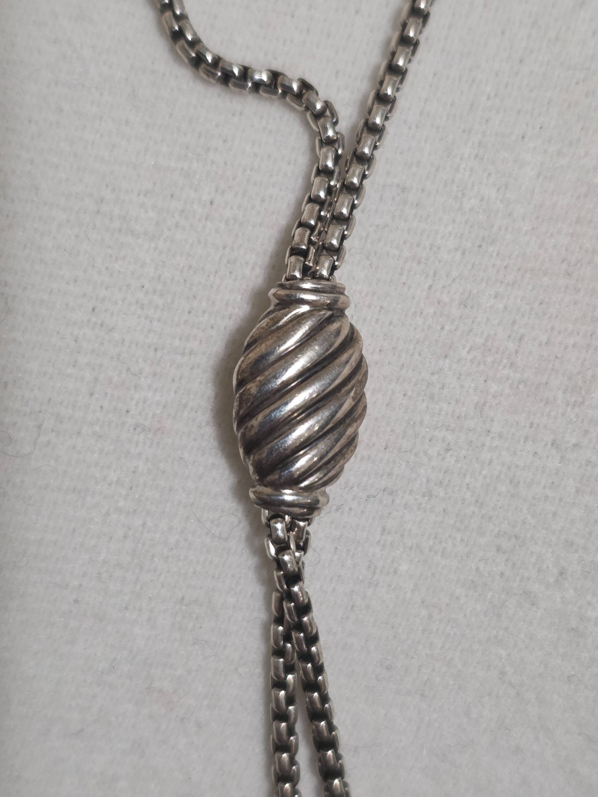 David Yurman Sterling Silver Adjustable Box Chain Slider Lariat Necklace