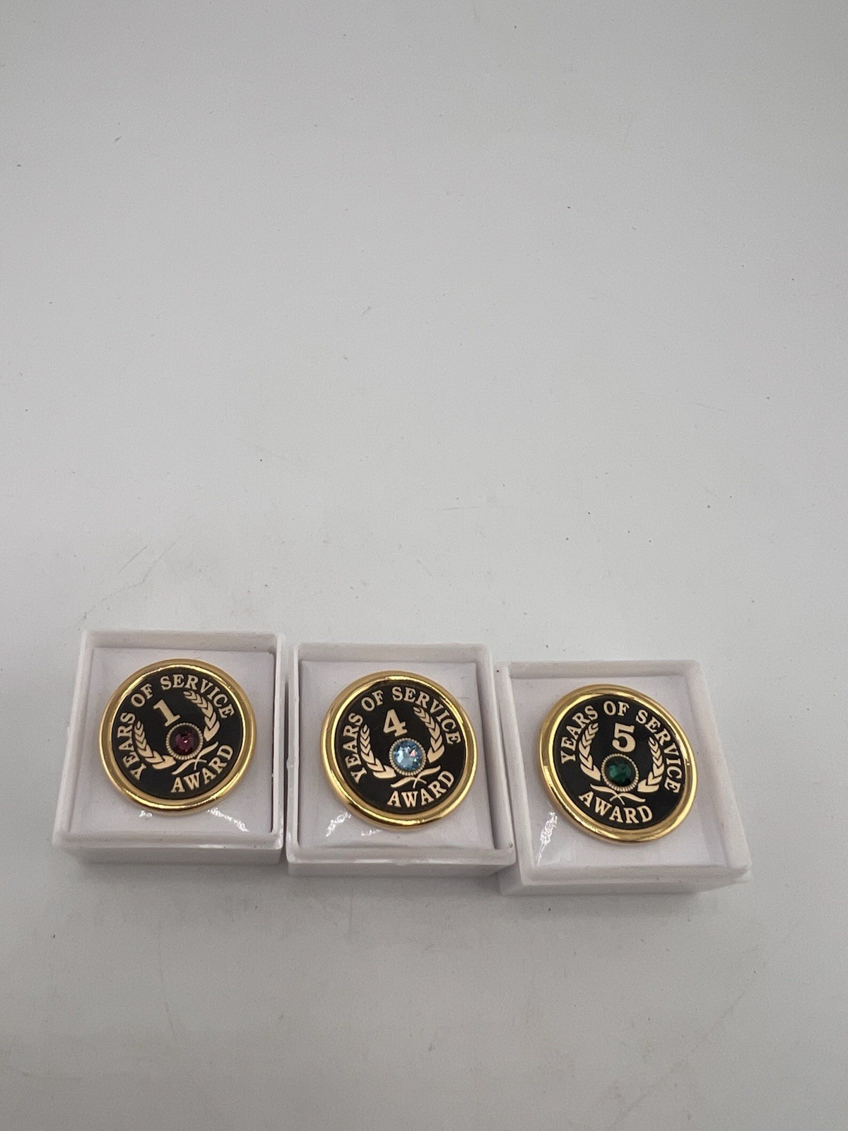 Brown Industries 1,4,5 Years Of Service Award Blue/Green/Purple Rhinestone Pins