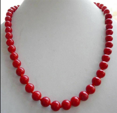 NEW SOUTH SEA GENUINE AAA 8MM RED CORAL NECKLACE 18″ 14K GOLD CLASP