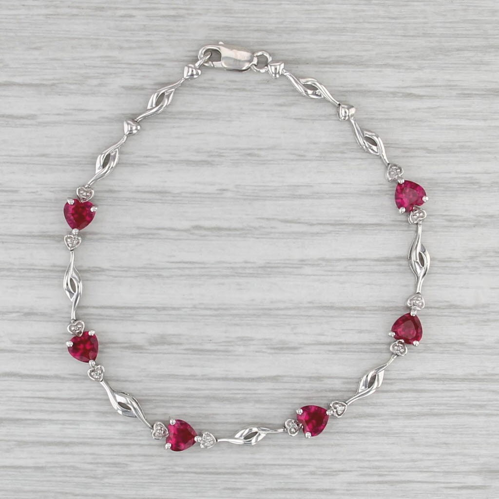 3.90ctw Lab Created Ruby Heart Diamond Tennis Bracelet Sterling Silver 7″ 5.4mm