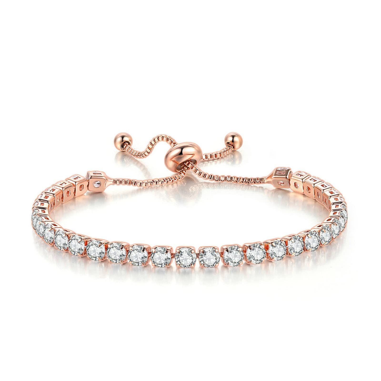 14K Gold Silver Plated Adjustable Rhinestone Beads Bracelet for Women