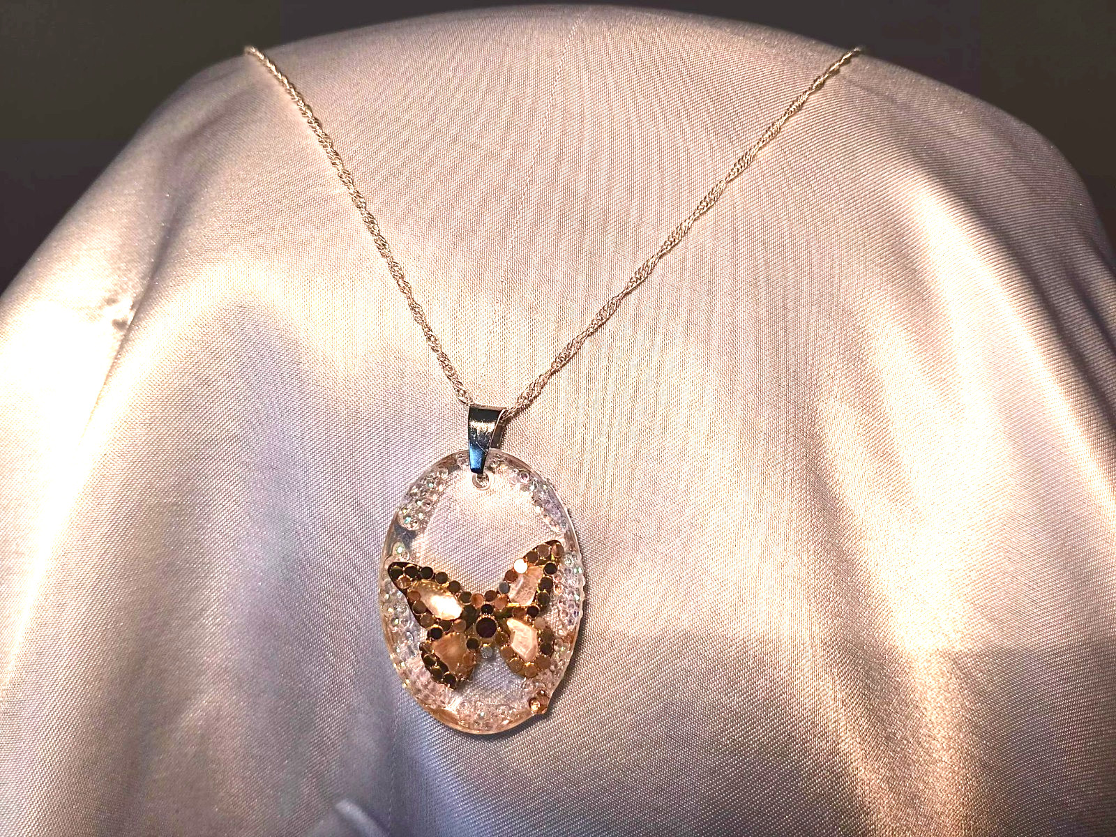 Crystal Butterfly Pendant Necklace, Reversible, Mother of Pearl The Perfect Gift