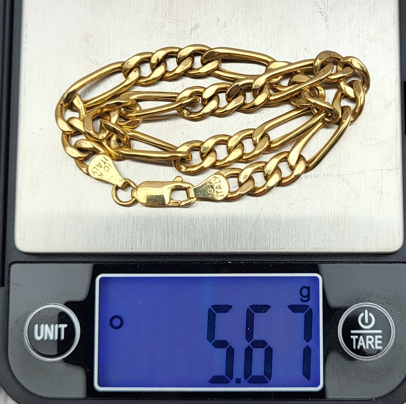 Mans 10K Yellow Gold Italy 9″ Long Figaro Bracelet or Ladies Anklet