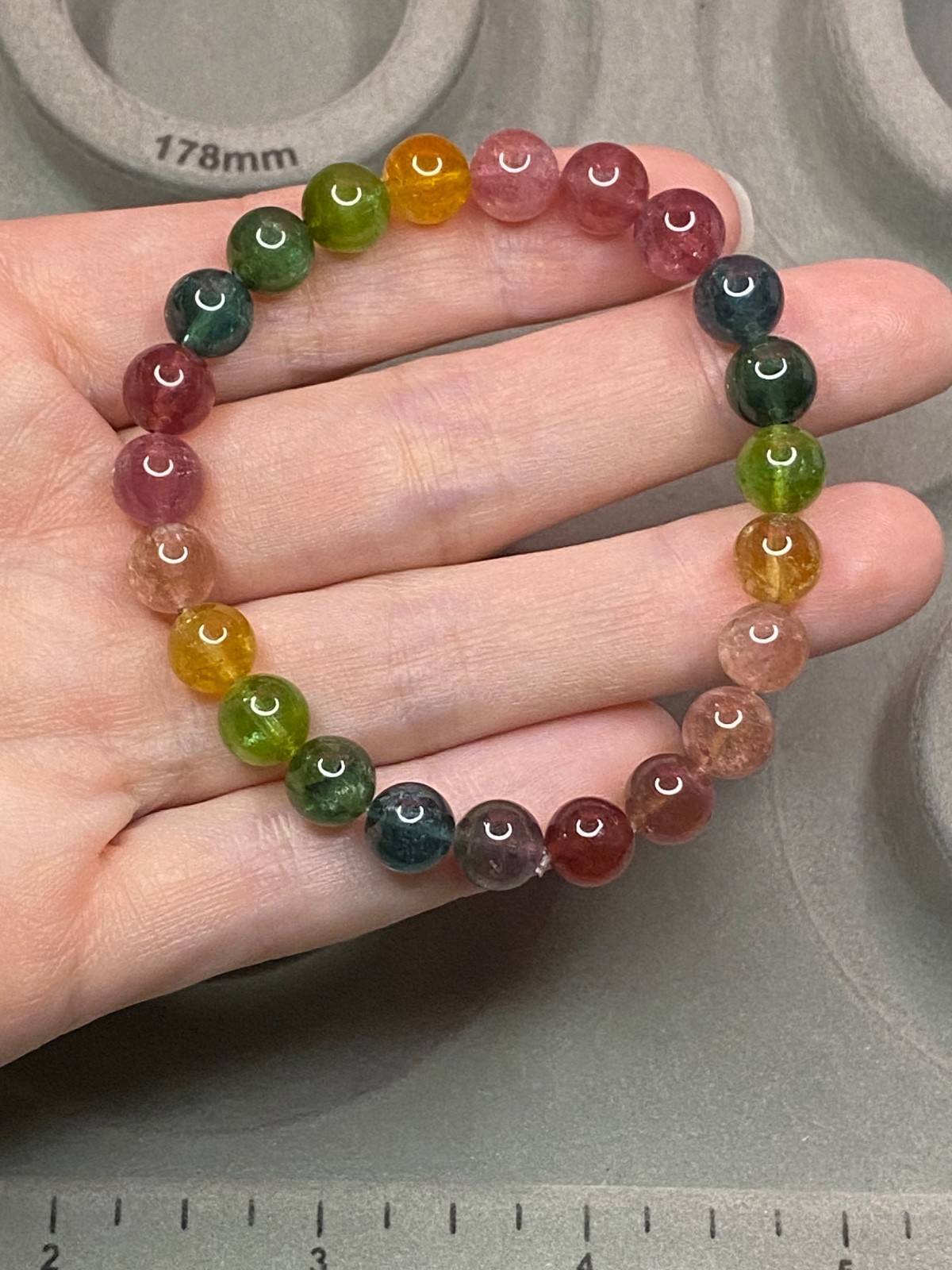 Certified Natural Multicolor Tourmaline Bracelet 8.4mm Rainbow Gemstone 6.5″
