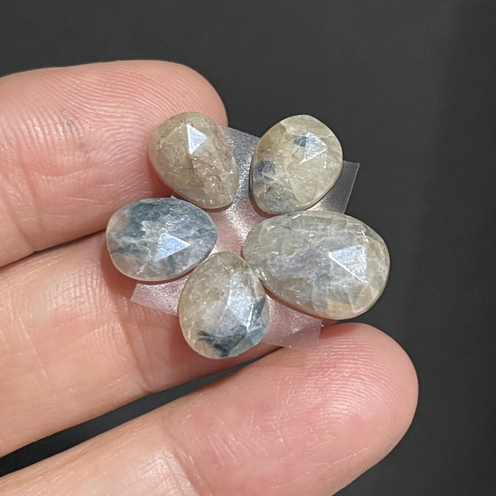 13.2ct 10.6-13.9mm 5pc Lot Silverite Rose Cut Drops Flat Back Cabochons