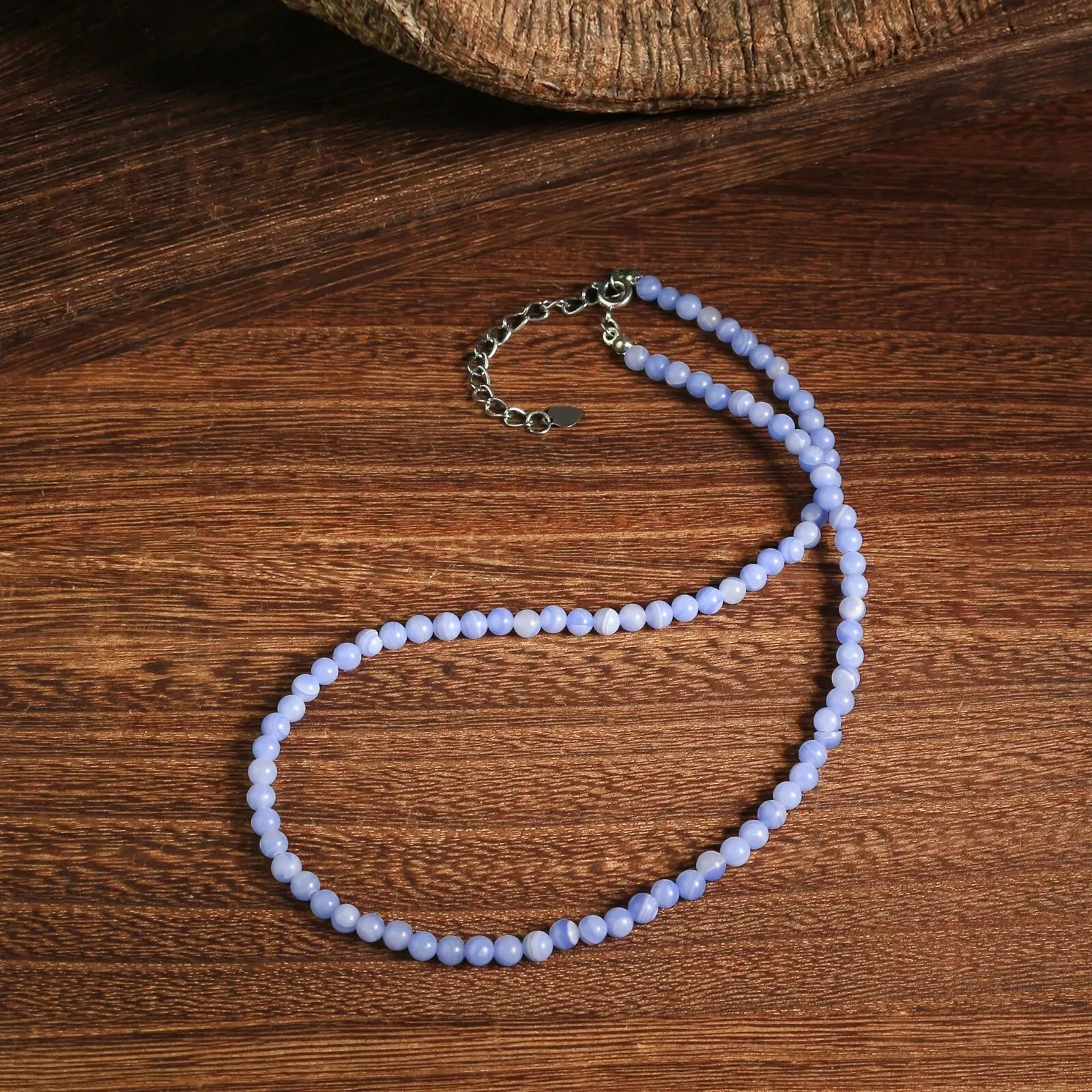 Blue Lace Agate 4mm Round Bead Choker Calming Healing Reiki Energy Necklace Gift