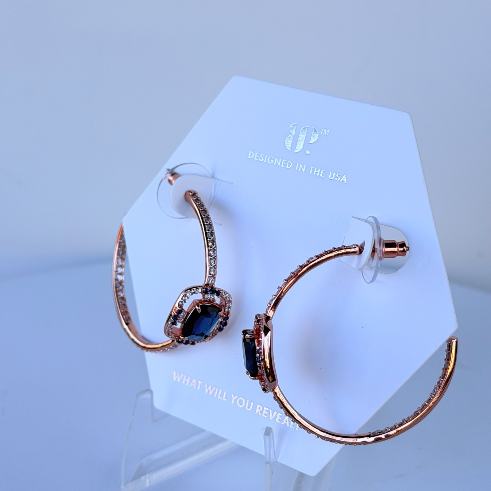 Bomb Party September Earrings “More Than Myth” Lab Created Sapphire on Rose Gold