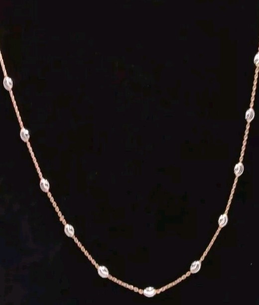14k RG Over And Sterling Silver 3mm Station Oval Moon Necklace 24 In & 5.39 Gram