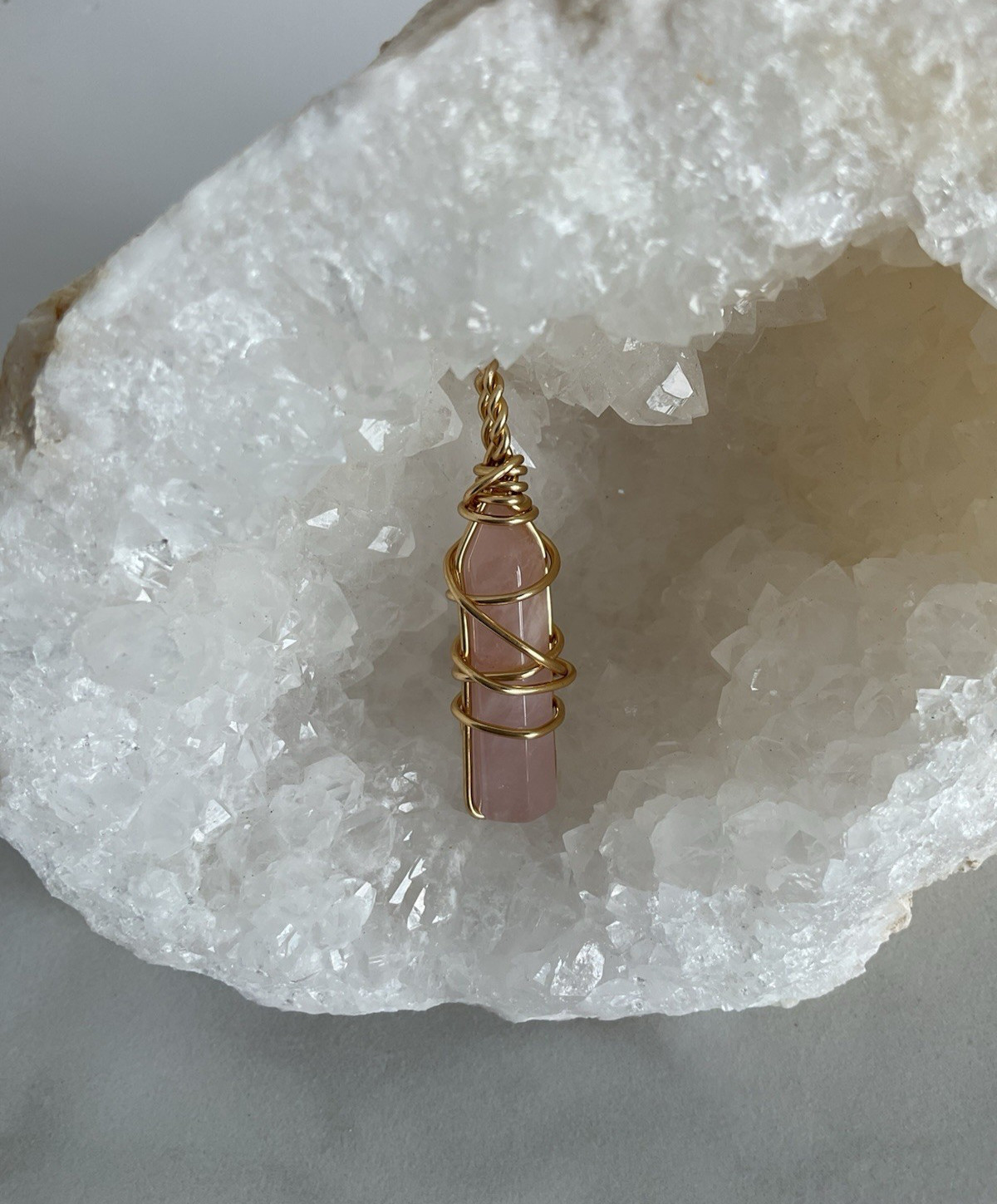 Wire Wrapped Rose Quartz Crystal Pendant