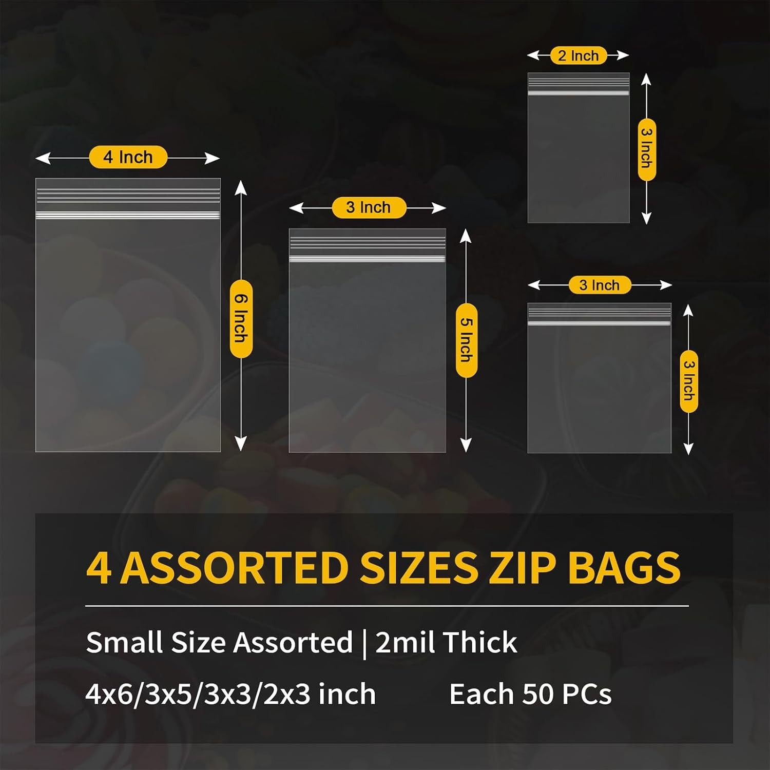 Clear Small Plastic Bags – 200 Count in 4 Sizes, Ideal for Crafts and Packaging