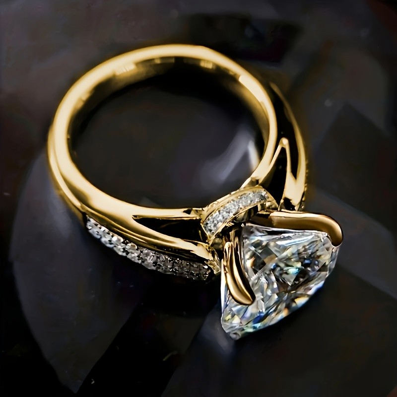 3 Carat Moissanite Engagement Ring 18K Gold Plated Size 6 7 8 9