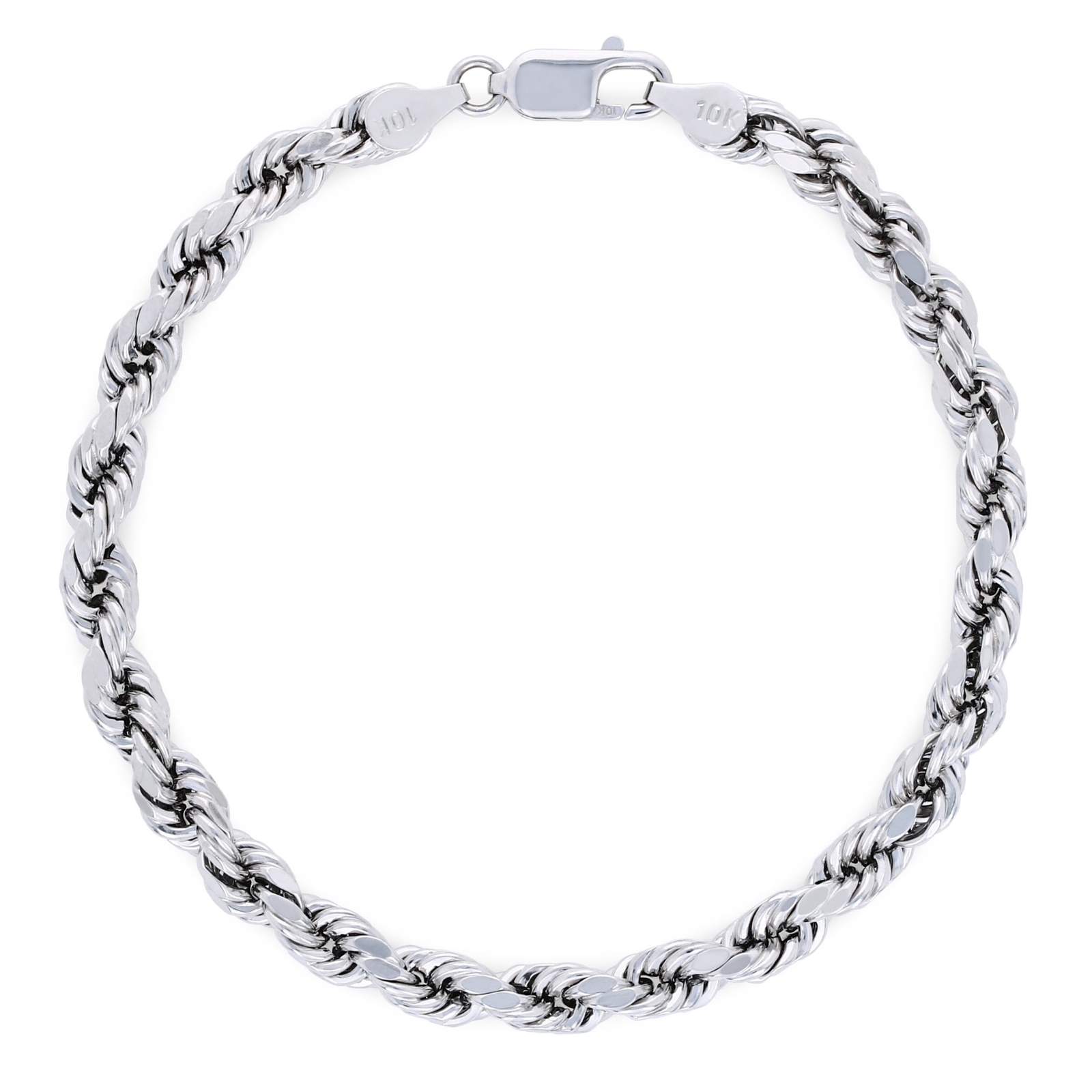10K White Gold 5mm Diamond Cut Rope Bracelet Mens Womens 7″ 7.5″ 8″ 8.5″ 9″