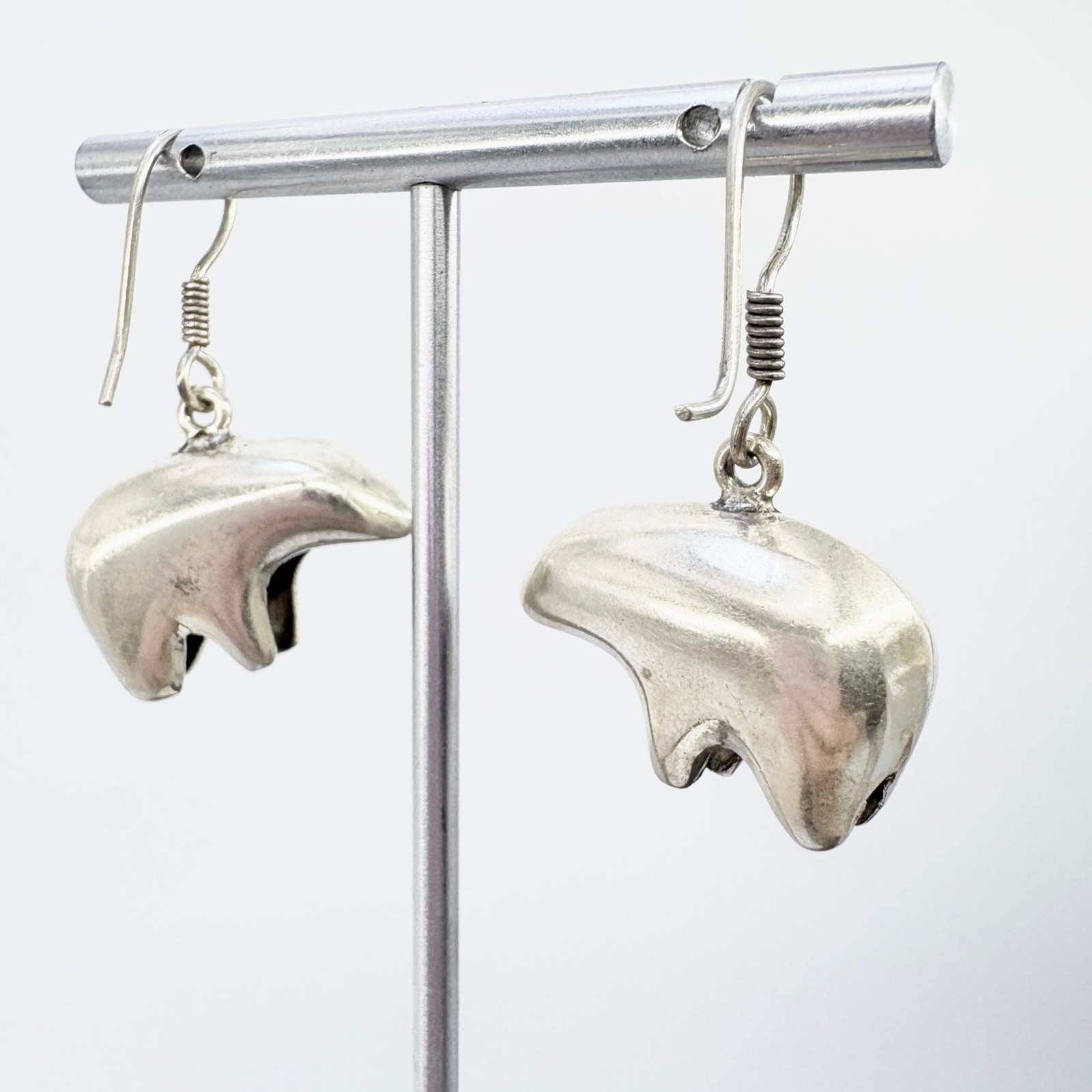 Jingle Bell Bear Dangle Earrings Sterling Silver 925 Size 1.5″ Length