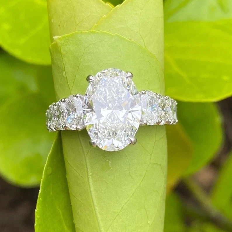 Oval Cut Diamond Wedding Ring 5.80 Ct Lab Grown IGI E F VVS CVD 14k White Gold