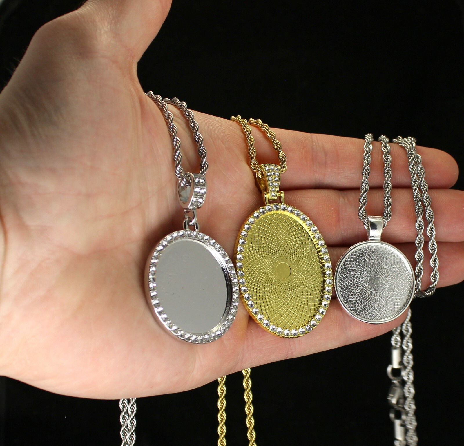CZ Photo Pendant 14k Gold Plated Stainless Steel Rope Chain Picture Included