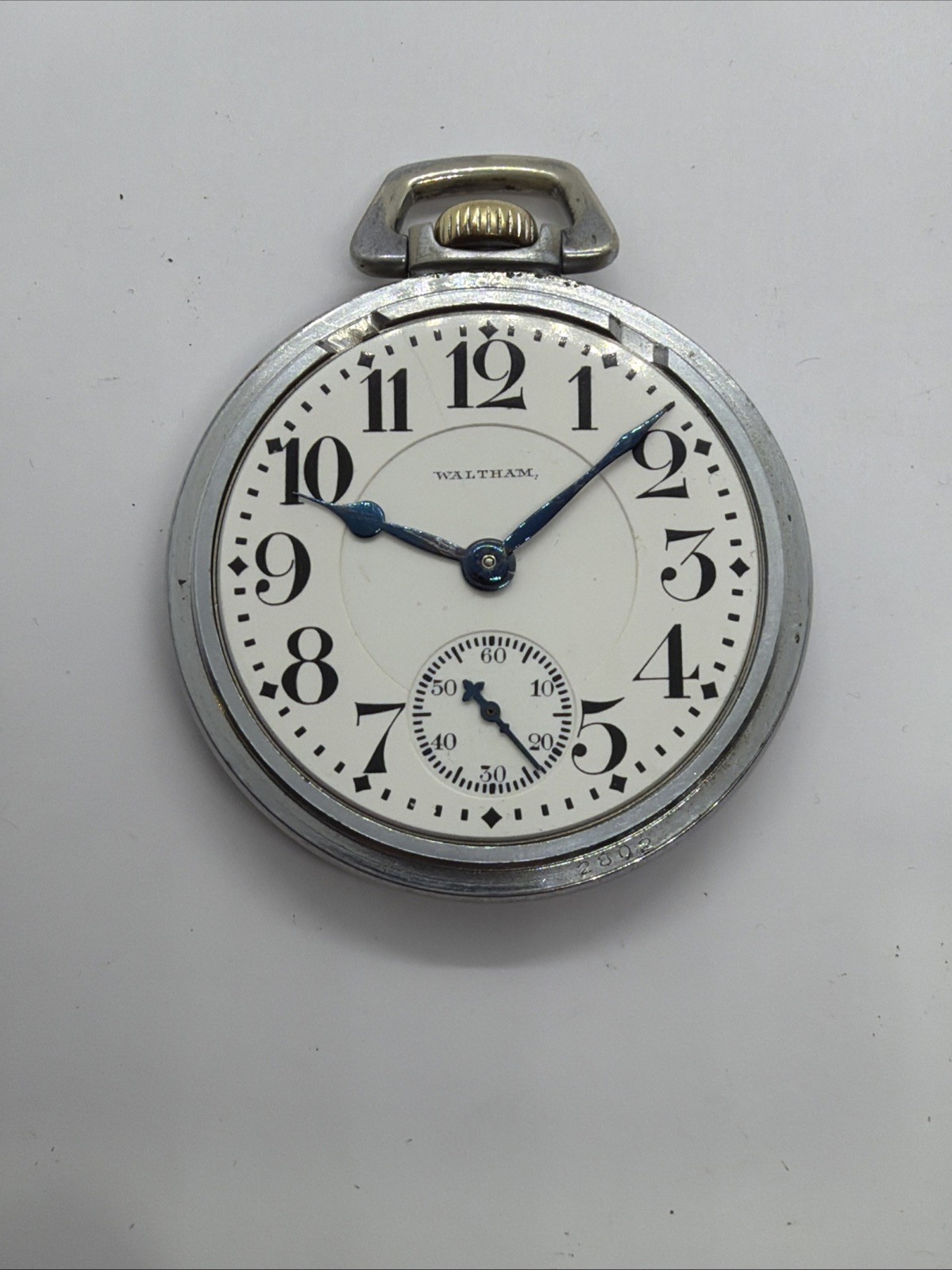 Waltham 16s Vanguard 23J Damaskeened Mint Dial Railroad Pocket Watch Runs Good