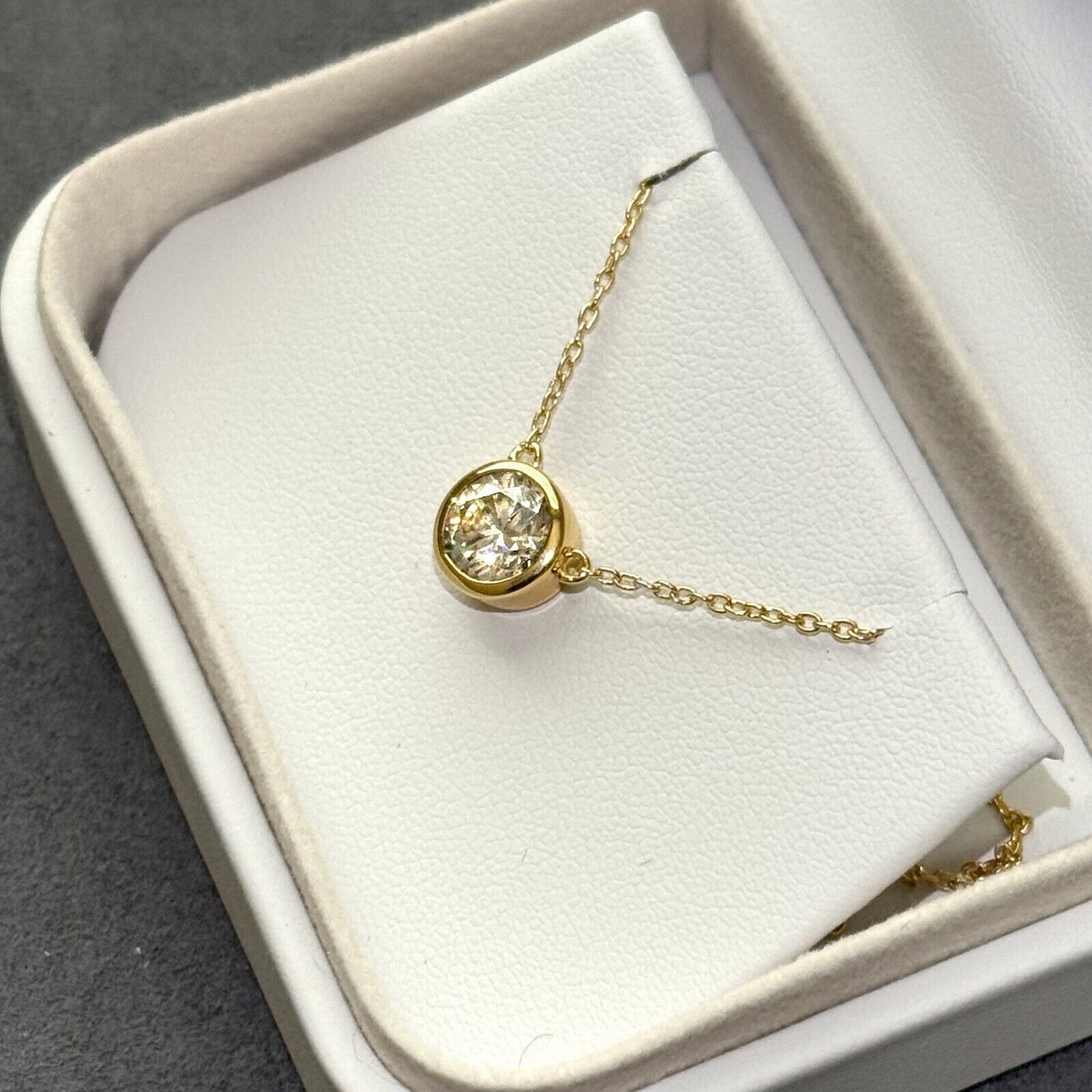 Bezel Set Moissanite Round Solitaire Necklace – 925 Silver or 14k Gold