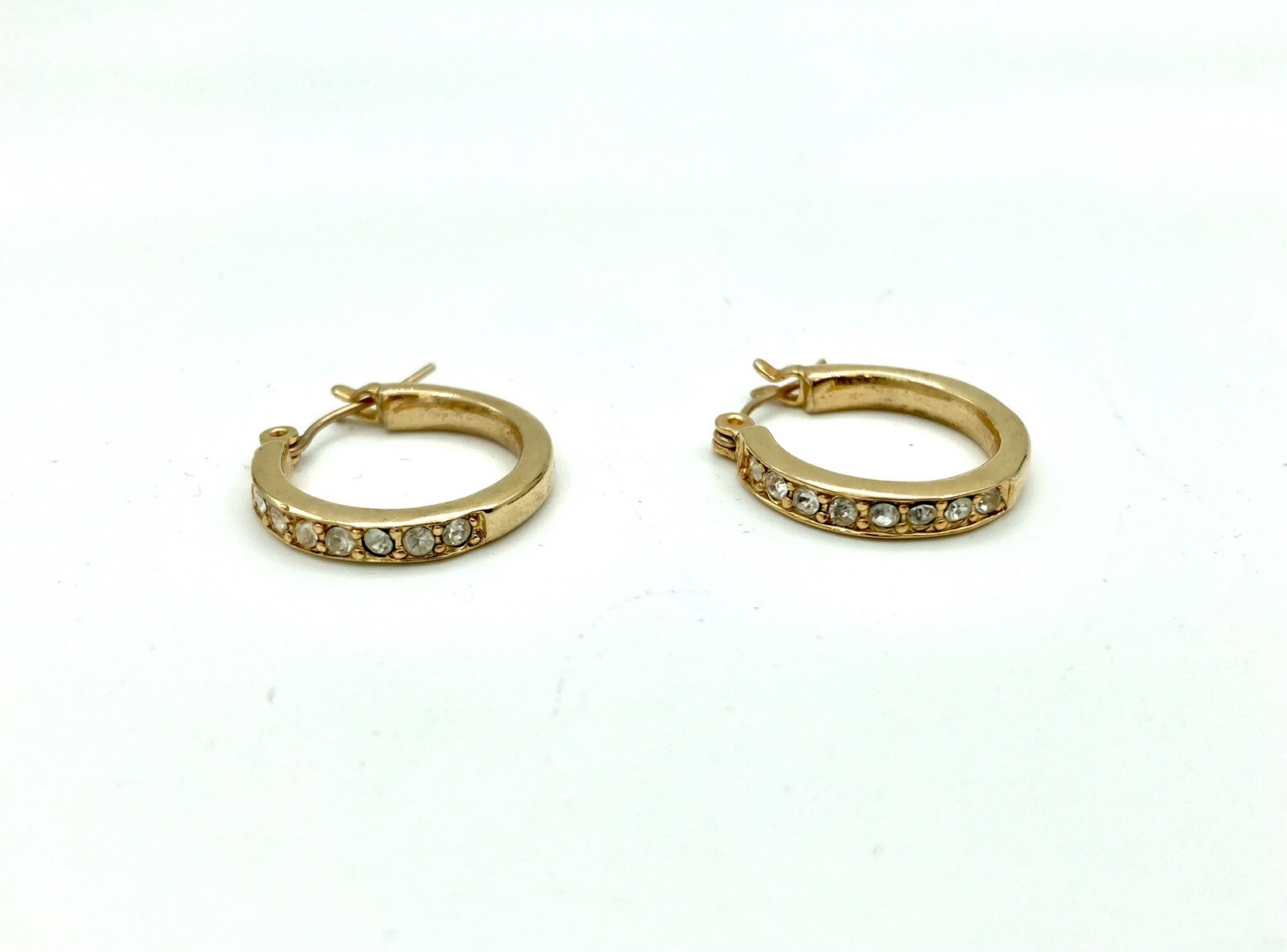 Beautiful Gold Tone CZ Cubic Zirconia Earrings – Latch Back Small Hoop