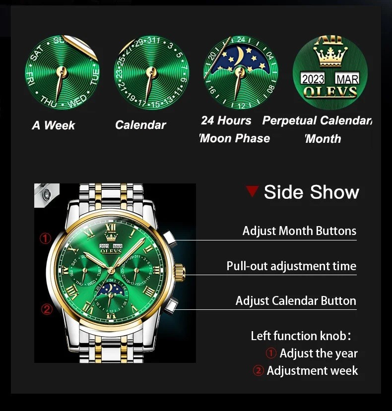 Automatic Mechanical Waterproof Watch Moon Phase Luxury Dial Men’s Men Strap