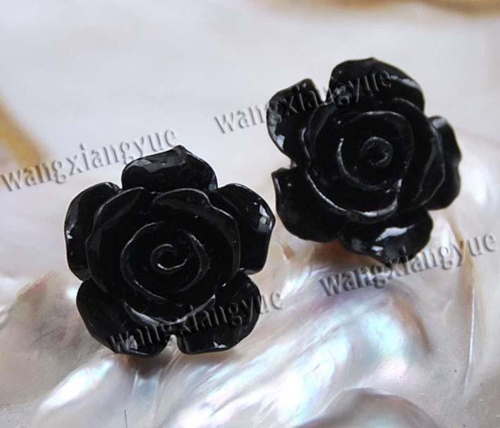 Wholesale 15mm Sea Coral Gems Hand Carved Flower Beads Silver Stud Earrings AAA