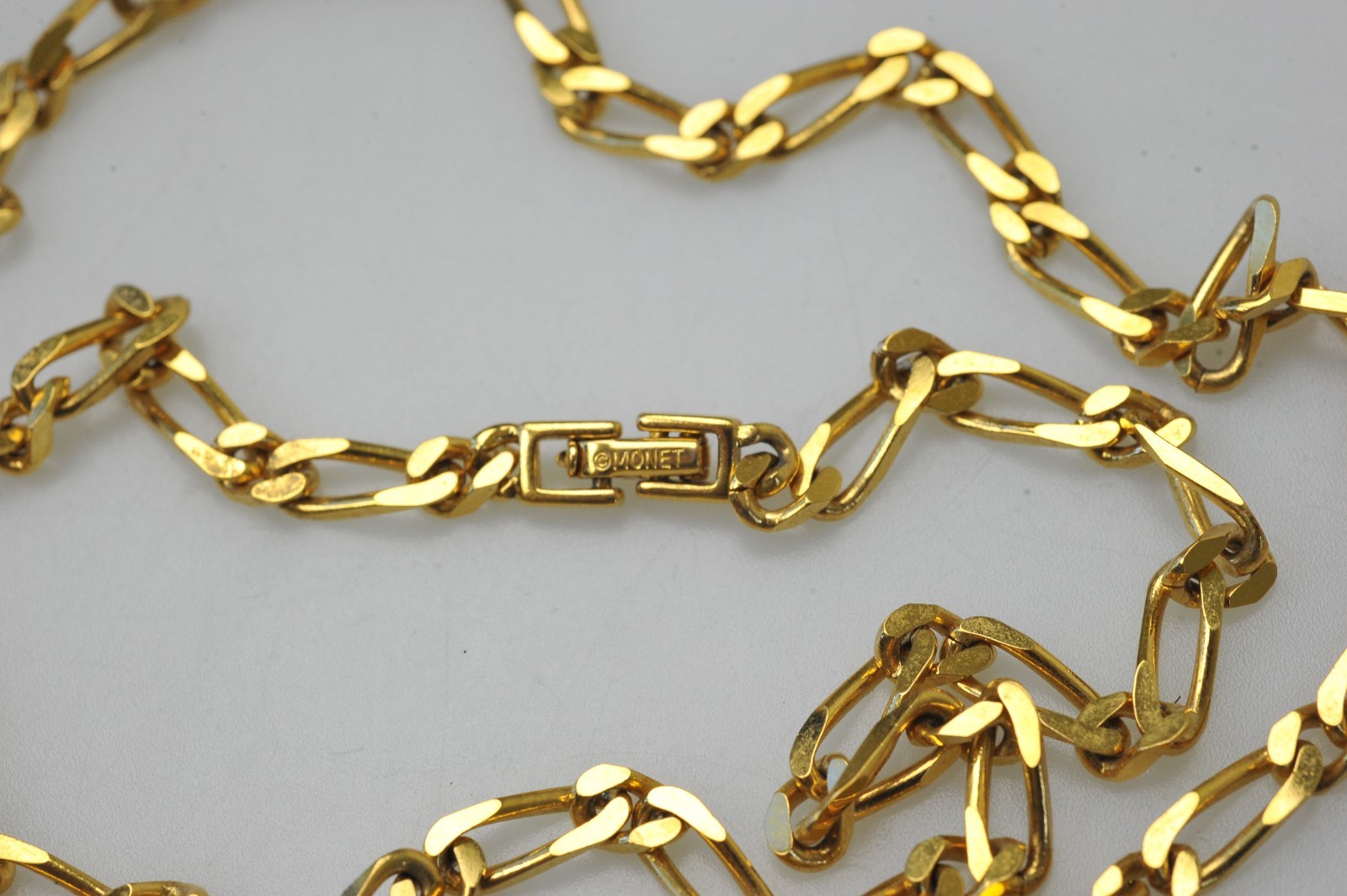 Vintage MONET Figaro Flat Link Gold Tone Chain 30” Long Necklace signed R25