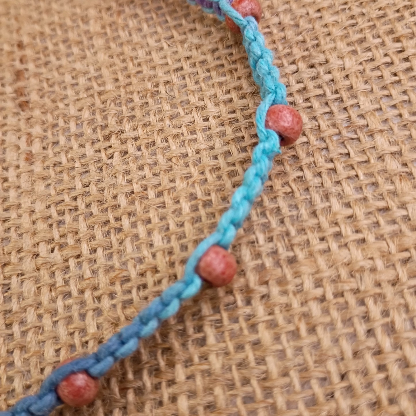 New Hemp Choker Necklace W/ Tiny Wood Beads 14-18 in Macrame Minimalist Handmade
