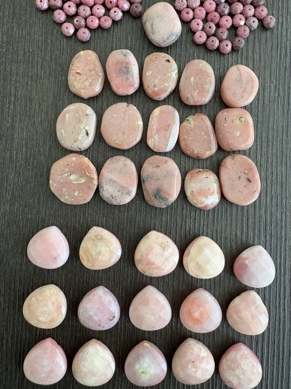 LOT of Mixed Pink Opal and Rhodonite Drops Roundelle Beads Stones Read Info
