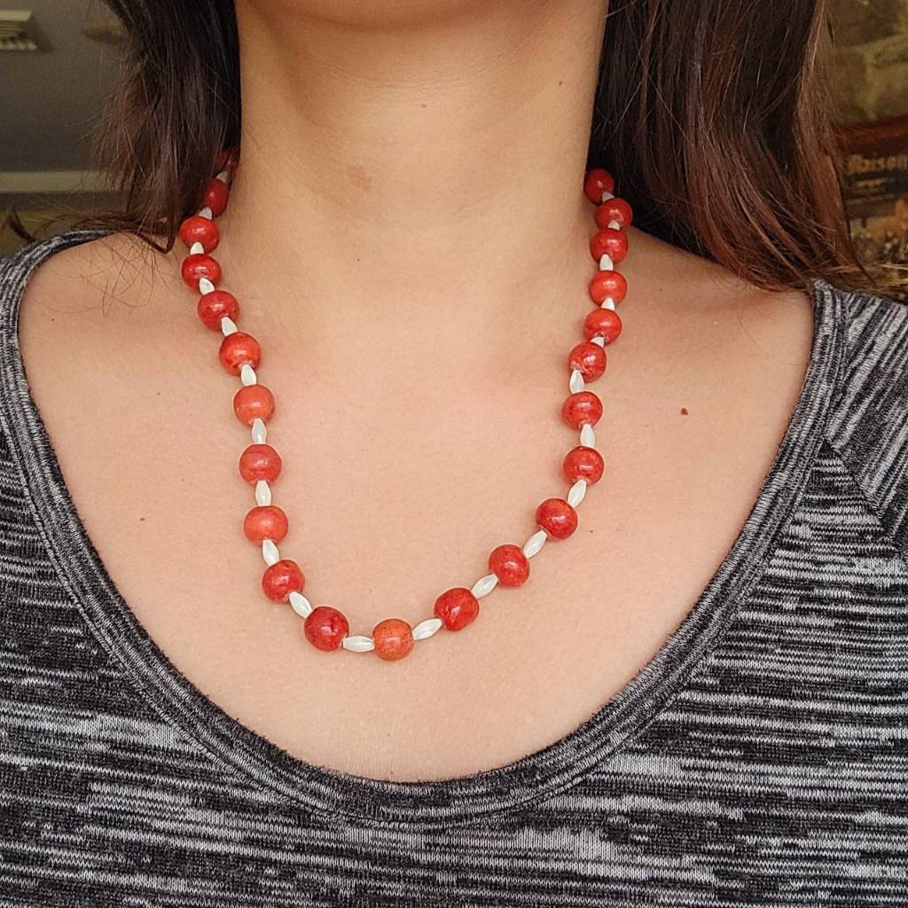 Vintage Handmade Blood Orange / Red Beaded Necklace