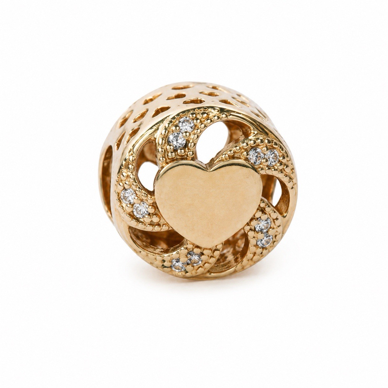 Pandora 14K Yellow Gold CZ Ribbon Heart Spacer Charm ALE 585