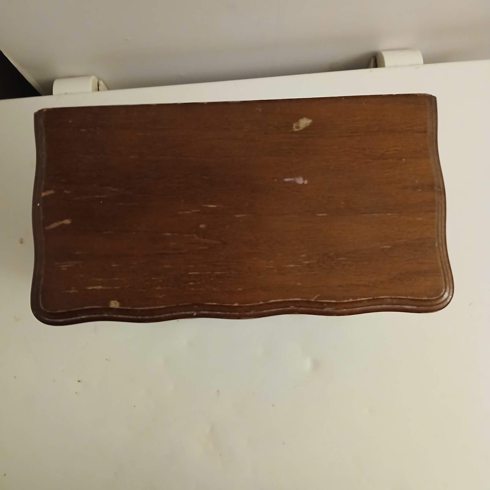Vintage Ladies Walnut Finish Wooden Jewelry Box Stained Glass Mirror