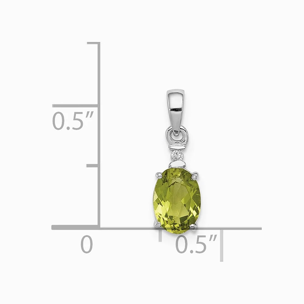 Sterling Silver Rhodium Plated Diamond And Peridot Oval Pendant