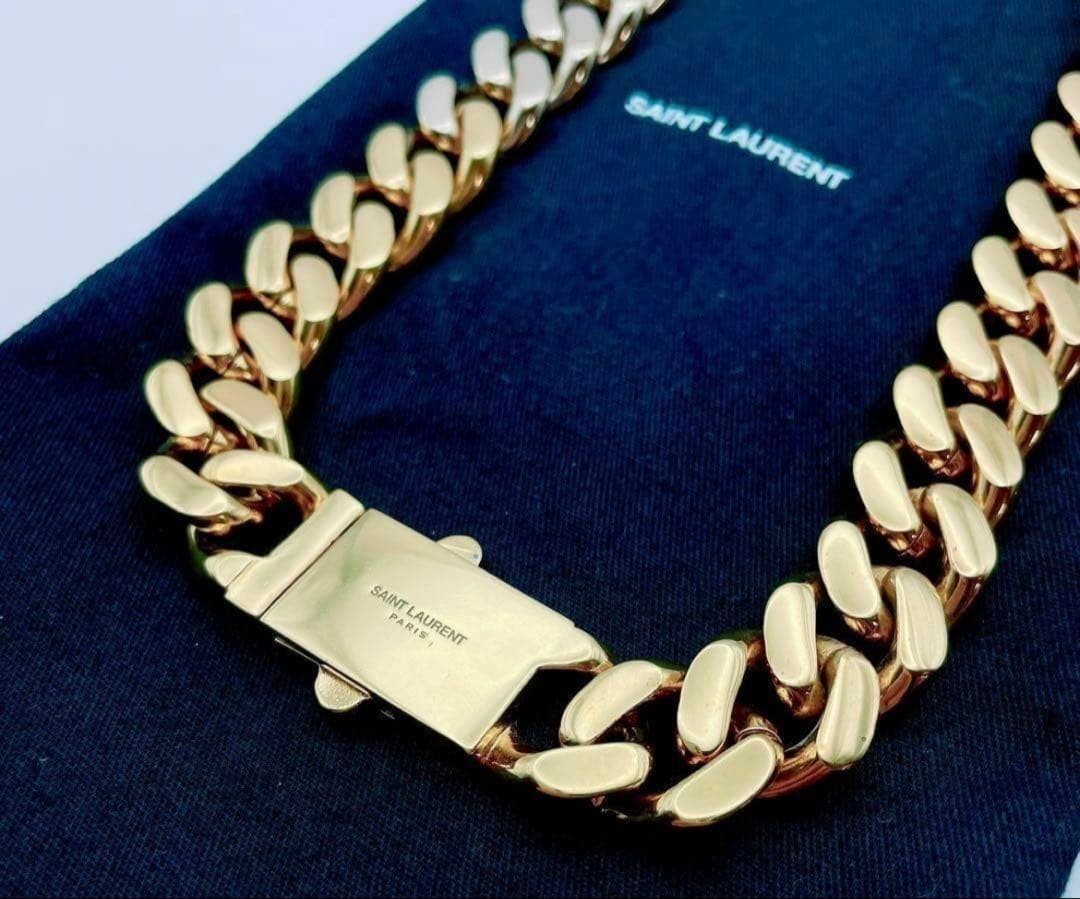SAINT LAURENT Metal Curb Chain Necklace color Gold Silver Length 40cm unisex