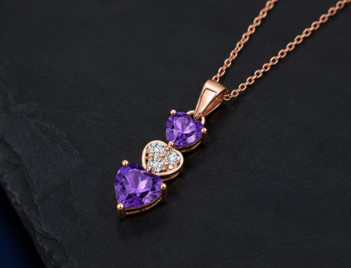 2Ct Heart Simulated Amethyst Stunning Pendant Necklace 14K Yellow Gold Plated