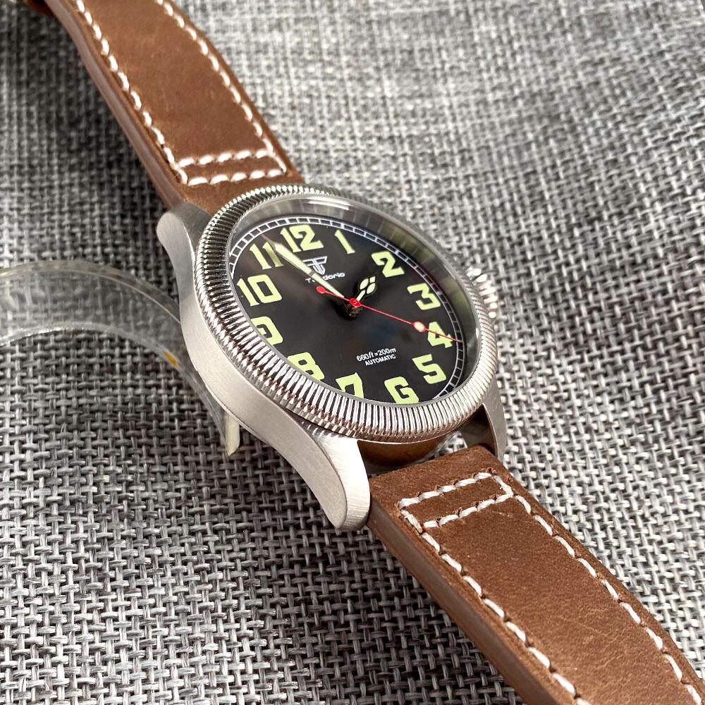 Tandorio 39mm Coin Bezel Pilot Black/Beige 20ATM Diver NH35 Automatic Men Watch