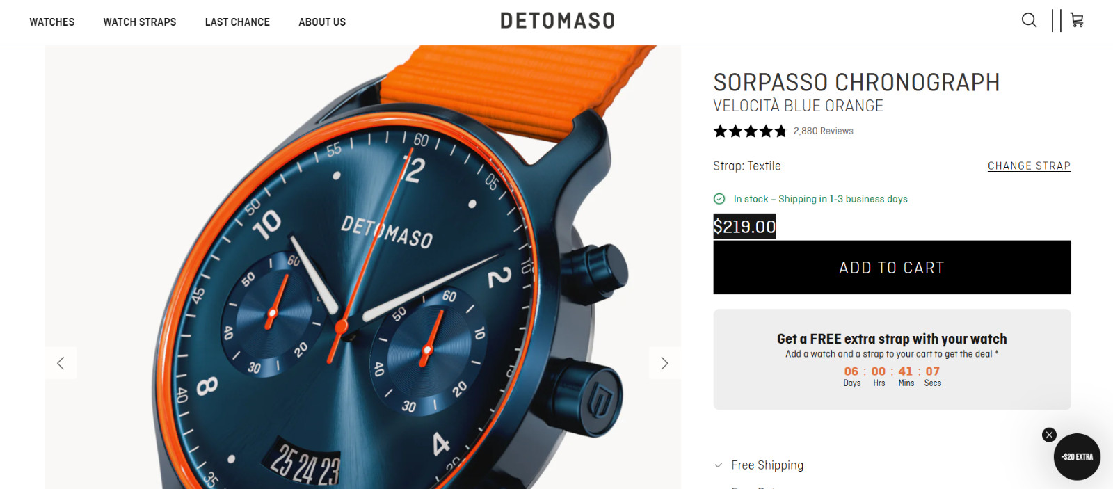 DETOMASO SORPASSO CHRONOGRAPH VELOCITÀ BLUE ORANGE 42mm MSRP $219 🔥NEW🔥