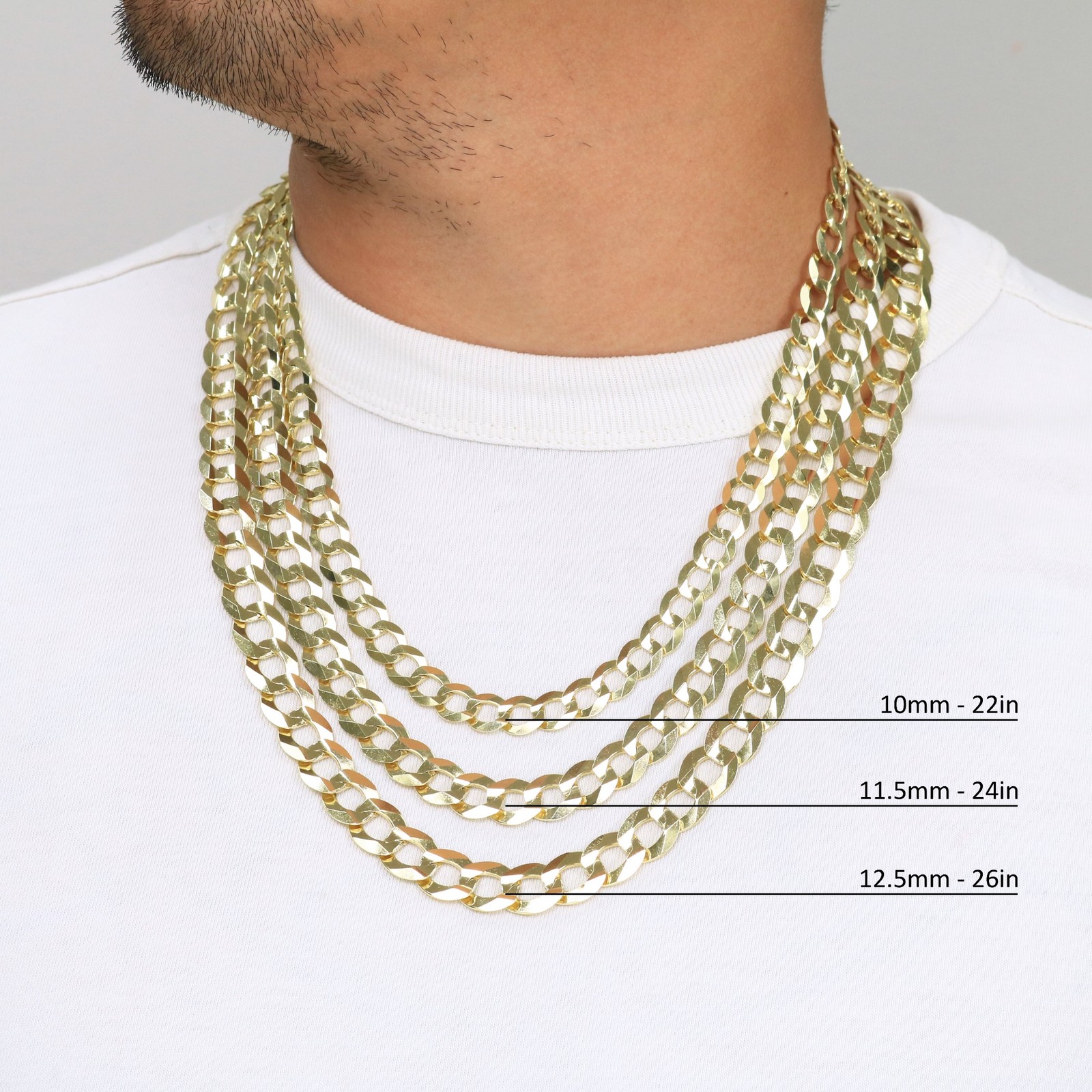 10K Yellow Gold Solid 2mm-12.5mm Curb Cuban Chain Link Necklace Bracelet 7″- 30″