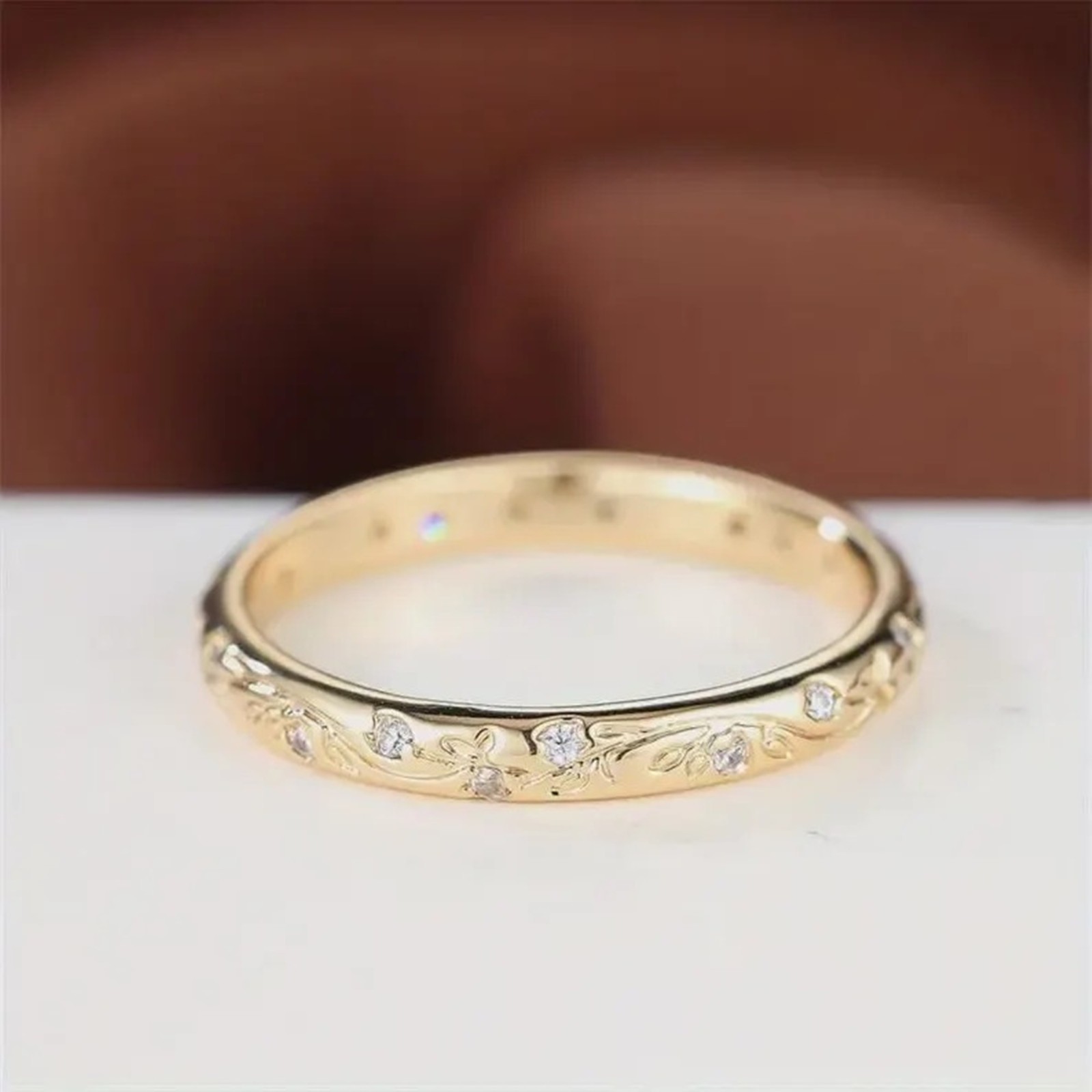 0.11 CT Round Cut Moissanite Engagement Anniversary Band Leaf Motif Band