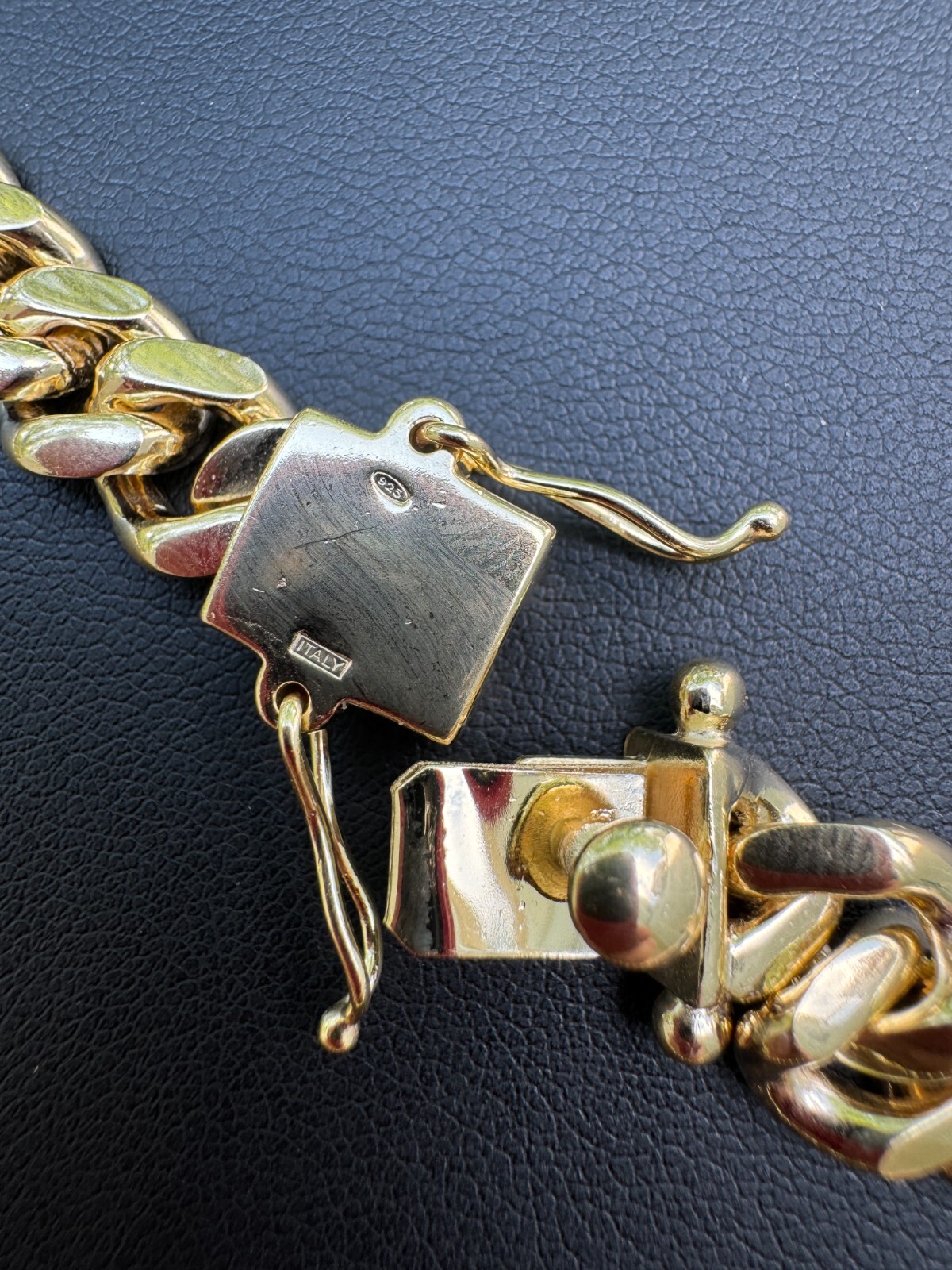 Miami Cuban Link Chain Bracelet 14k Gold Plated Solid 925 Silver Box Lock ITALY