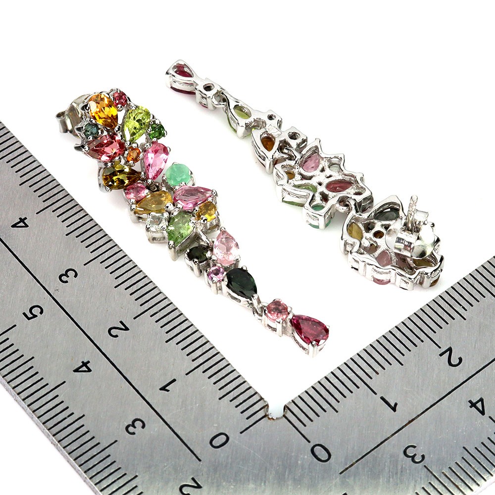 925 Sterling Silver Earrings Pear Tourmaline 5x3mm Emerald Gemstone Jewelry