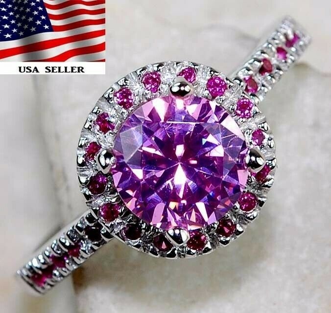 2CT Heat Treated Pink Topaz 925 Solid Genuine Sterling Silver Ring Sz 7 MB1-9