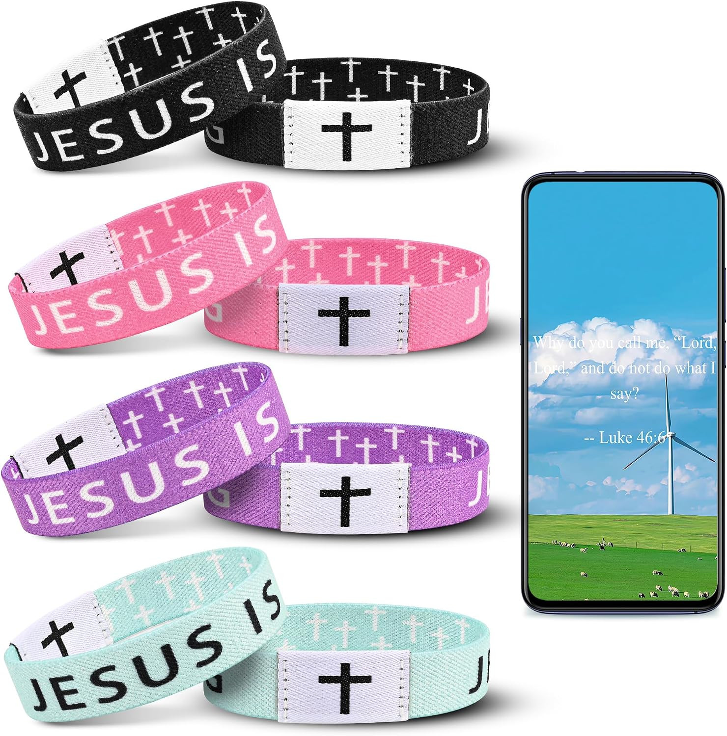 4PCS Daily Bible Verse Bracelet, Christian WWJD Jesus is King Bracelet for Wo…