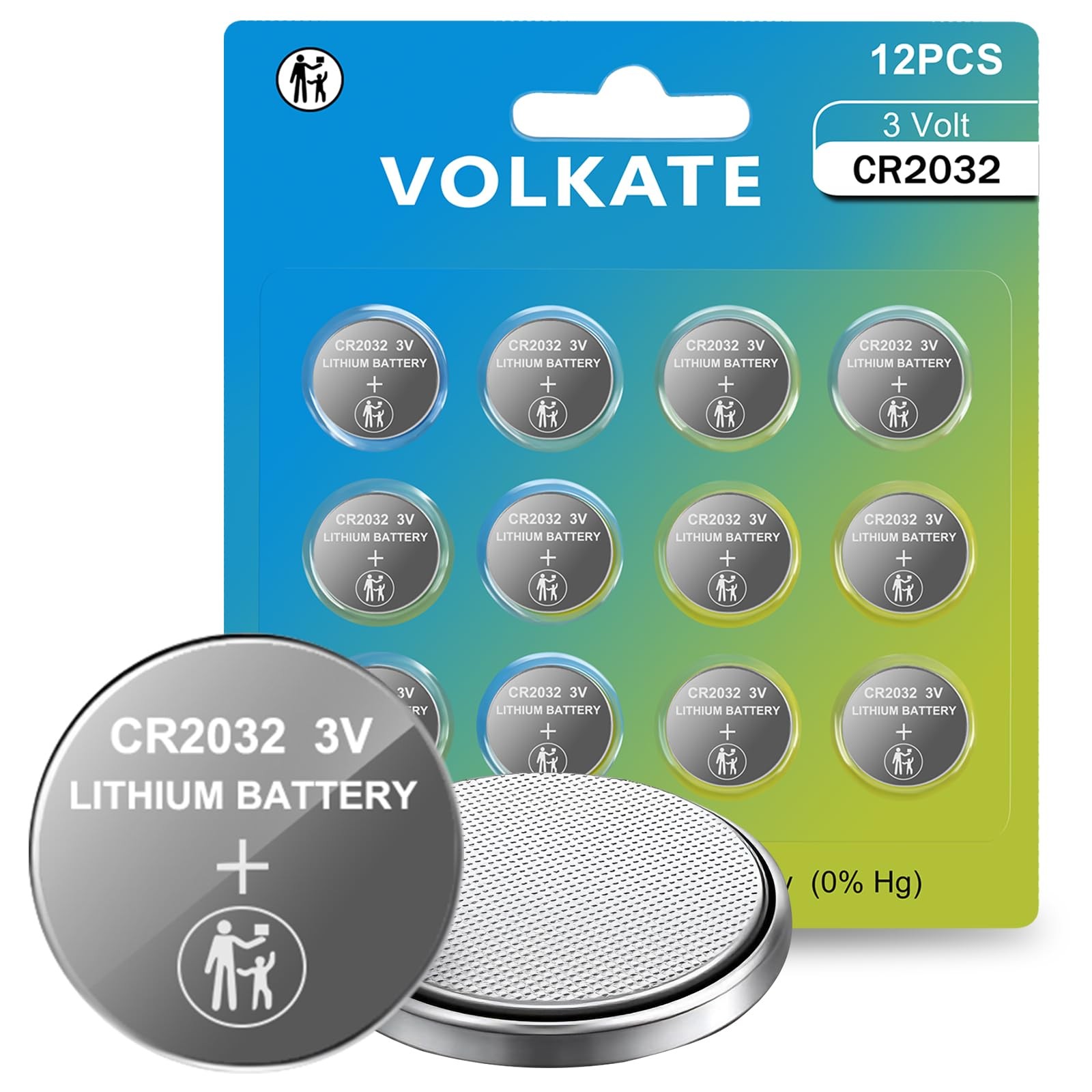 volkate CR2032 Batteries, 12 Count Pack, 2032 Lithium 3V Coin Battery 12 Pack