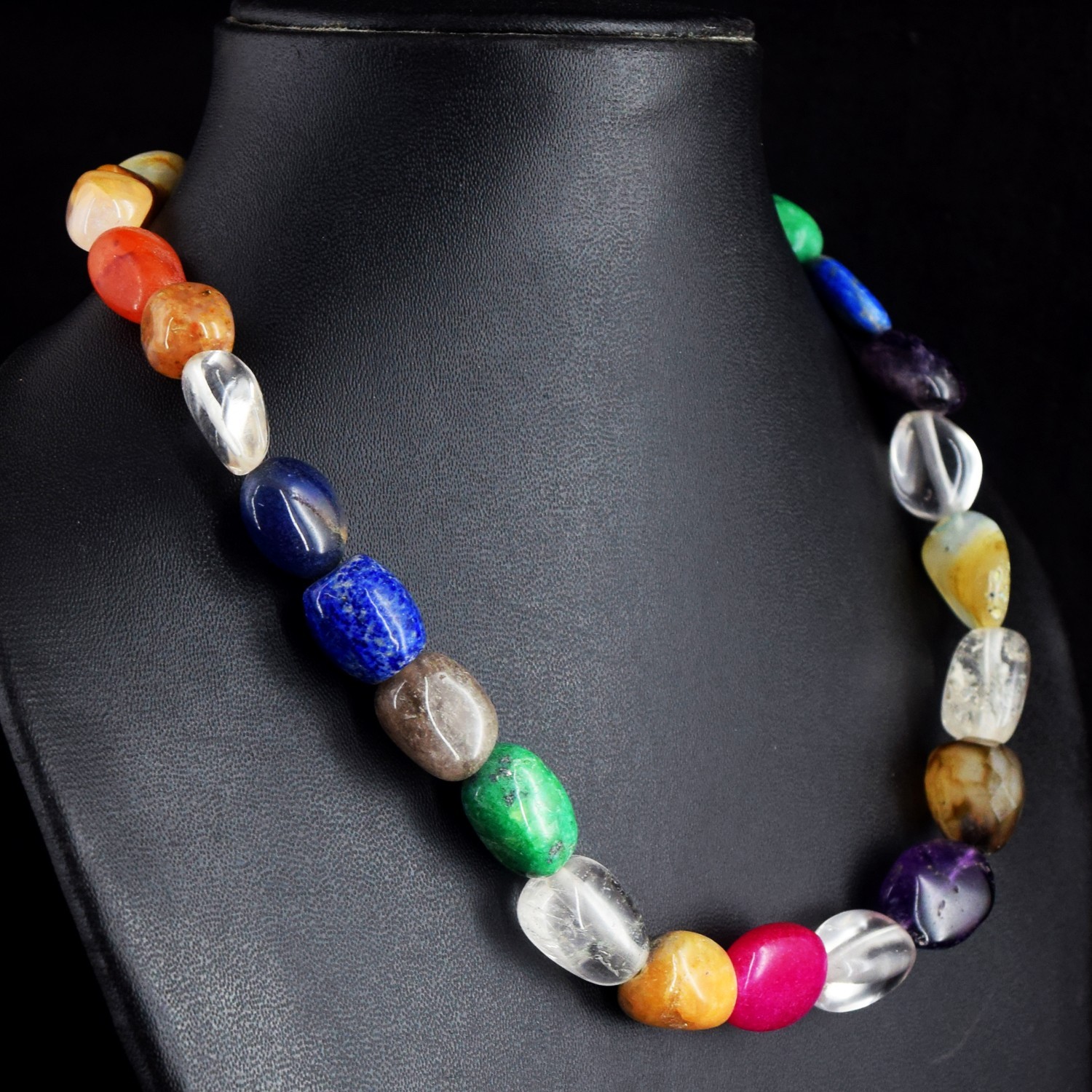 White Quartz & Lapis Lazuli 465.00 Cts Grade Selling Beaded Necklace RK 04 E774