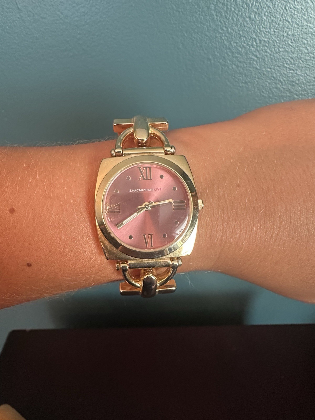 Isaac Mizrahi Live! Women’s Dress Watch Pink Dial Quartz Square Pink Leather