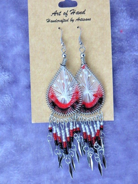 Tear Drop Dream Catcher Earrings with Seed Bead Dangles, New