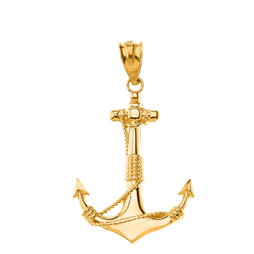Solid Gold Nautical Anchor Rope Pendant Necklace (Yellow/Rose/White)