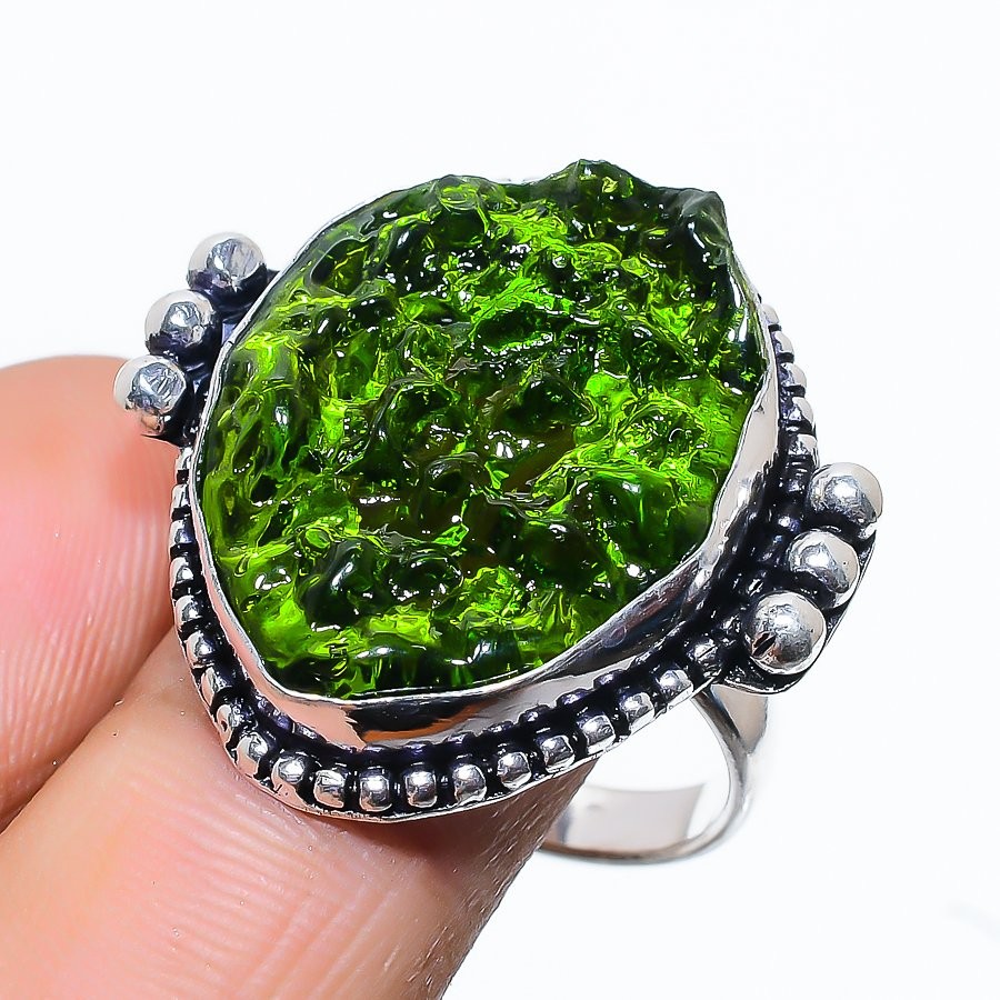 Moldavite Quartz Gemstone 925 Sterling Silver Gift Jewelry Ring Size 10 O177