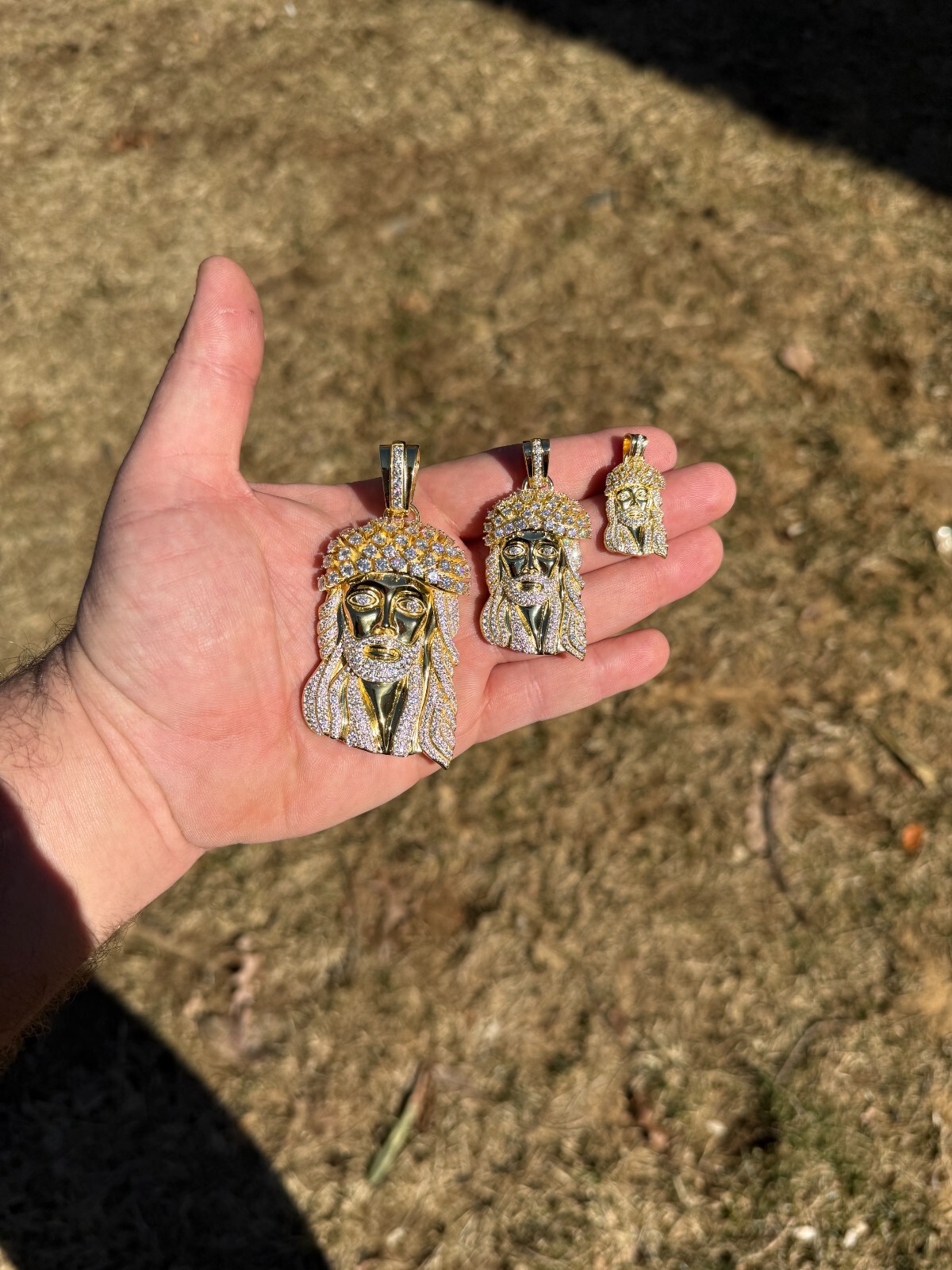 Real MOISSANITE Kufi Jesus Piece Biggie Smalls Tito Pendant 14k Gold Over Silver