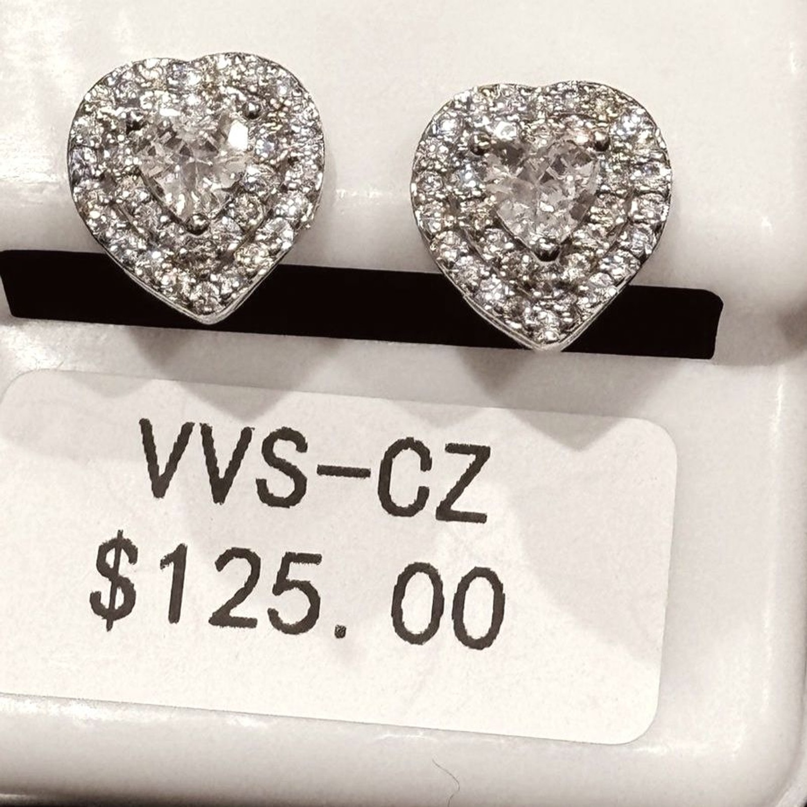 AJ USA Stainless Steel VVS CZ Clear Heart Halo Stud Earrings New