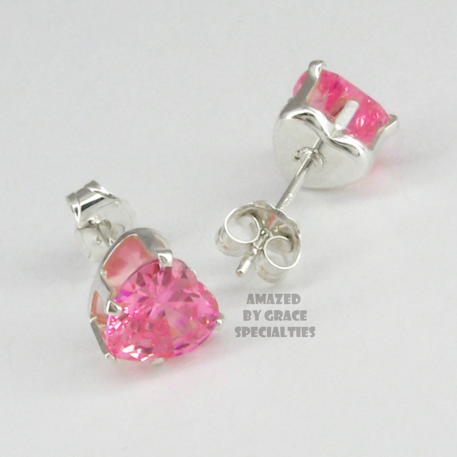6mm HEART-Shaped CZ PINK Post Stud Earrings in SOLID Sterling Silver – NEW!